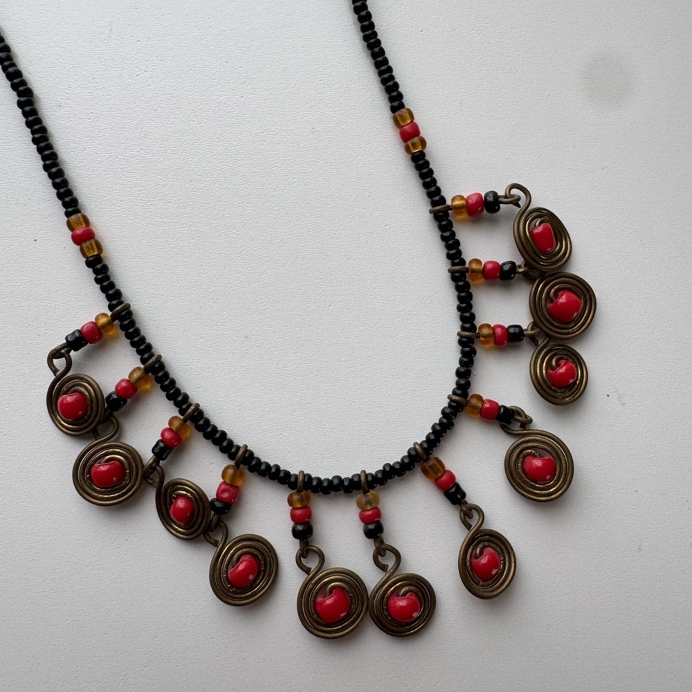 Handmade Black and Red Beaded Necklace from Kenya
